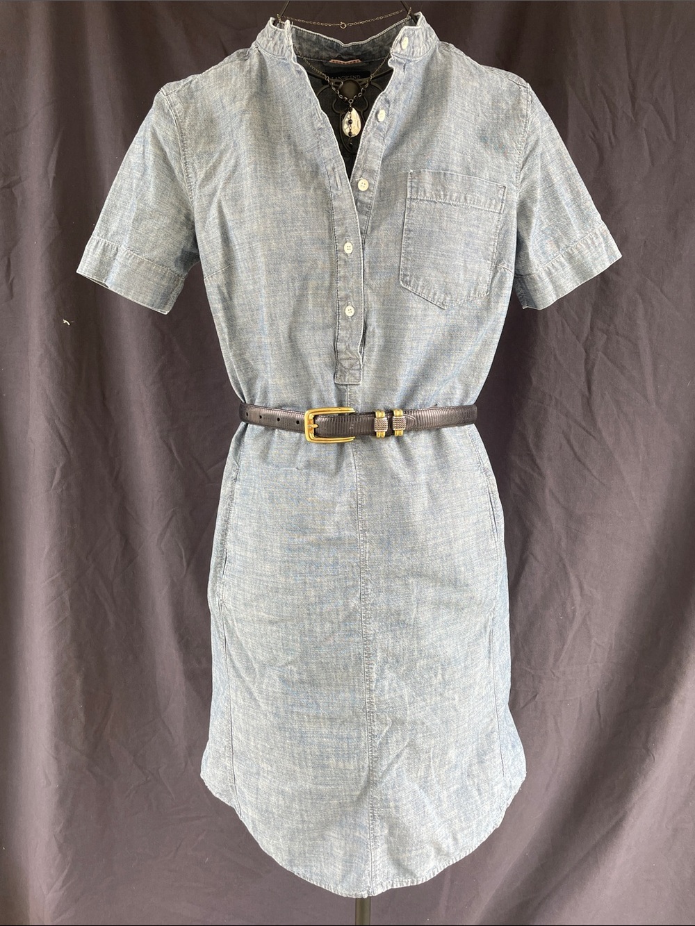 Land’s End Chambray Shirtdress with Brighton Belt and Necklace